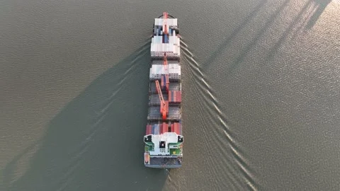 Aerial Overhead View of Cargo Ship on the Delaware River Stock Footage 222686114