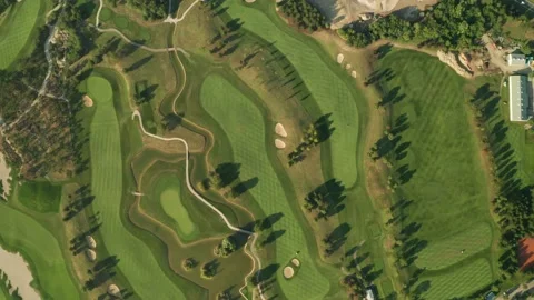 Aerial overhead view of a golf course with beautiful abstract patterns, Stock Footage 144242158