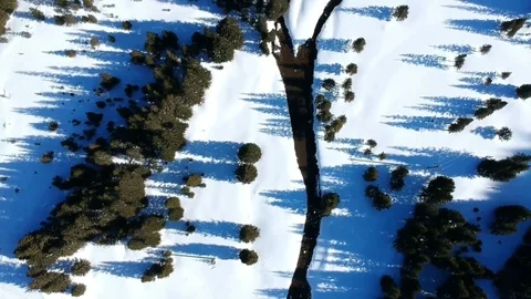 Aerial overhead view of a river course in winter Stock-Footage 104195393