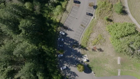 Aerial Overhead View of Weaving Forest Parking Lot Stock Footage 149639204