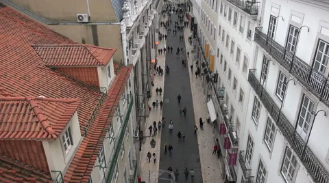 Aerial Overview Of busy road in Lisbon city centre Portugal Stock Footage 59592087