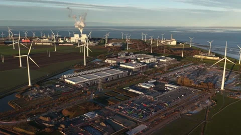 Aerial Overview: Cloud Computing Infrastructure in Eemshaven Data Center Stockbeeldmateriaal 321747501