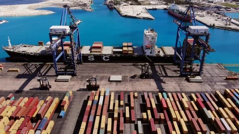 Aerial Overview of Container Port and Maritime Logistics, Bahamas Stock Footage 104021945