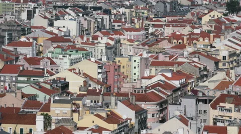 Aerial Overview of Lisbon Portugal Colorful Houses and Buildings Stock Footage 59592343
