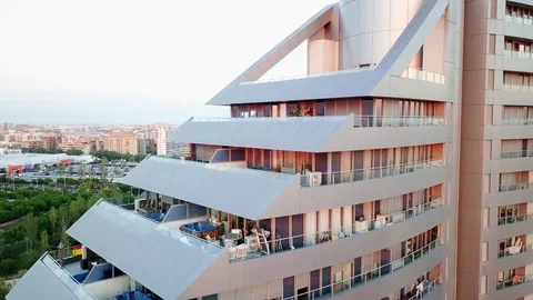 Aerial overview of modern, futuristic building Stock Footage 112209953