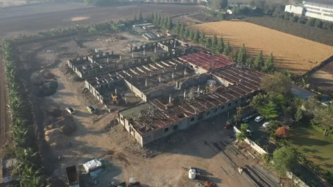 Aerial Overview Of Multi Section Construction Site Featuring Structural Stockbeeldmateriaal 337430679