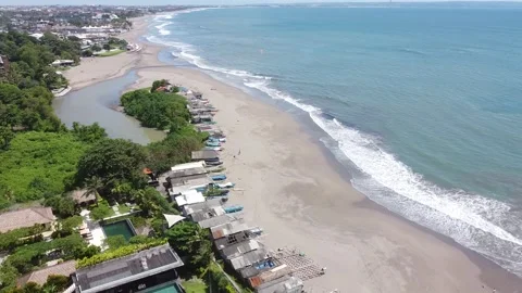 Aerial: Overview Of Popular Canggu Beach In Bali Stock Footage