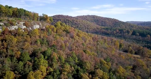 Aerial Ozark Mountains 2020 fall colors Stock Footage 142909697