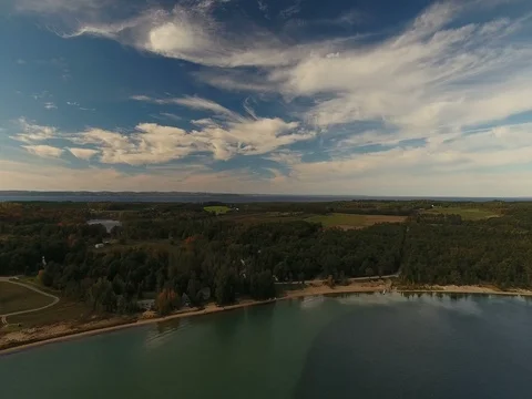Aerial Pan along coast of Lake Michigan Stock Footage 76017853