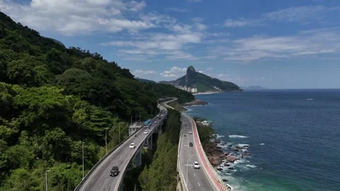 Aerial Pan Along Elevado do Joá Coastal Highway, Rio de Janeiro Stock Footage 337732614