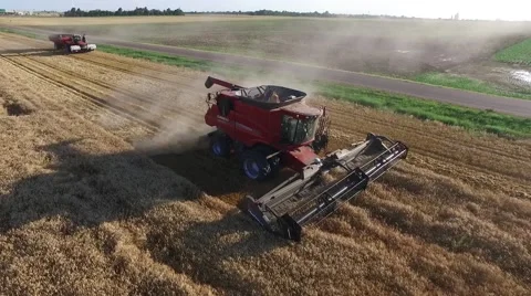 Aerial - Pan Around Combine Video stock 65317431