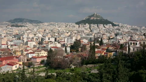 Aerial pan of Athens Stock Footage 133808571