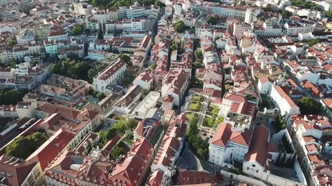 Aerial Pan Up of Central Lisbon Stock Footage 201588135