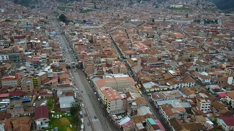 Aerial pan of Cusco, Peru Stock Footage 120666979