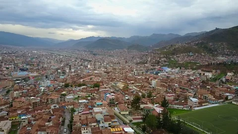 Aerial pan of Cusco, Peru Stock Footage 120666980
