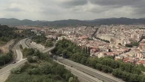 Aerial pan drone Terrassa Sant Llorenç Stock Footage