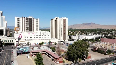 Aerial Pan Left of Reno City Skyline - Drone Shot Stock Footage 114148853