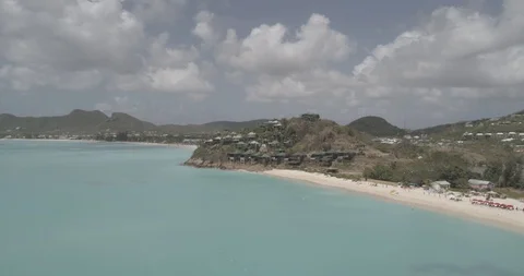 Aerial pan left view of Antigua Beach (Raw) Stock Footage 101404380