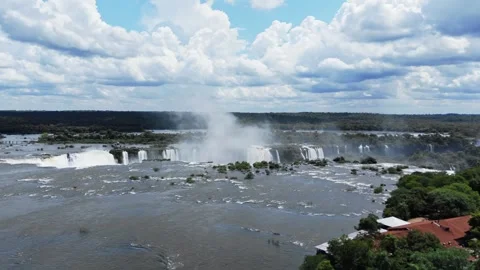 Aerial pan left view over the Iguazu Falls, waterfalls, foz do iguazu, Brazil Stock Footage 305535249