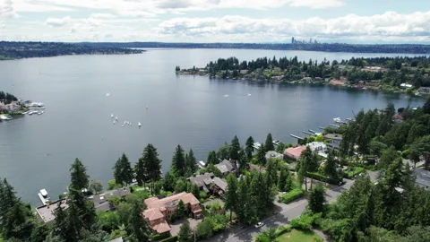 Aerial Pan of Luxury Waterfront Homes in... | Stock Video | Pond5