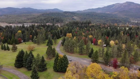 Aerial Pan Oregon Park in the Fall Stock Footage 126978873
