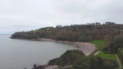 Aerial pan over coast Low tide Stock Footage 122215892