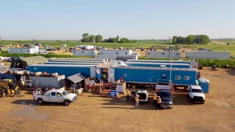 Aerial Pan Over Construction Command Post Stock Footage 201157583