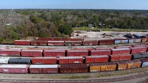Aerial Pan Rail Yard Stock Footage 72155169