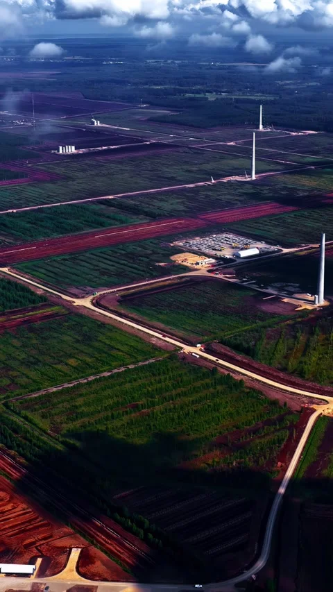 Aerial Pan Right Over Wind Farm Construction Site In Latvia Stock Footage 337442204