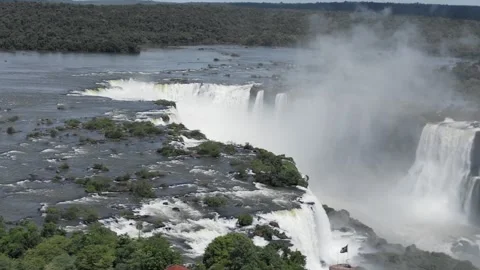 Aerial pan right view over the Iguazu Falls, waterfalls, foz do iguazu, Brazil Stock Footage 305535302