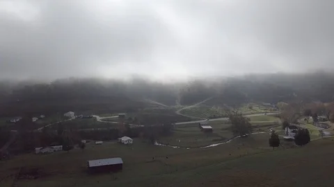 Aerial Pan Shot Bristol, TN Foggy Morning over the Hills Autumn Video stock 127915853
