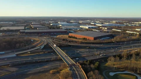 Aerial Pan Shot of Exit 8A at the New Jersey Turnpike. Stock Footage 149387186