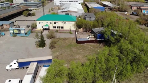 Aerial Pan Shot over the small manufacture Omsk , Amur Stock Footage 237805239