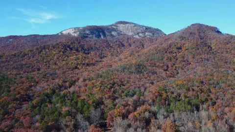 Aerial pan of Table Rock State Park in South Carolina in Autumn Stock Footage 165842347