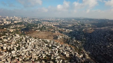Aerial Pan view of Jerusalem old and new City Stock Footage 117396076