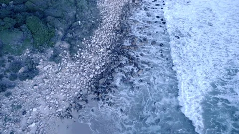 Aerial pan view of ocean and beach 動画素材 201837450