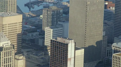 Aerial Panning Close Up Perspective of Seattle Buildings 2 Stock Footage 34134722