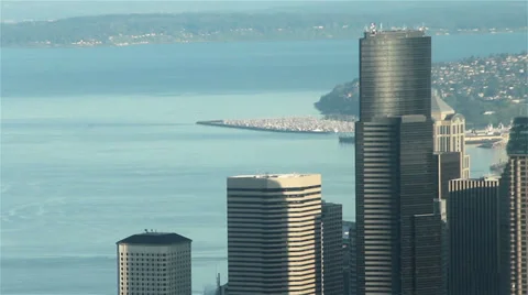 Aerial Panning Close Up Perspective of Seattle Buildings 4 Stock Footage 34135252