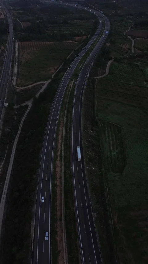 Aerial Panning Down on AP-2 Highway during Twilight Portrait 4k drone Stock-Footage 288312102