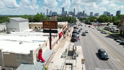 Aerial panning Right to Left over South Congress in Austin, TX Stock Footage 241455963