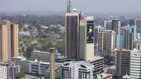 Aerial panning shot of Nairobi, Kenya Stock Footage