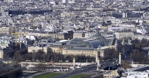 Aerial panning time lapse view of the Grand Palais in Paris Stock Footage 70795083