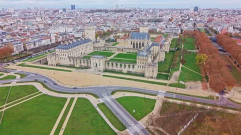 Aerial Panning View Over Château de Vincennes in Autumn Stock Footage 323907914