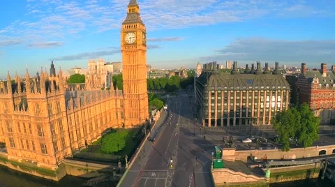 Aerial panorama of central London Big Ben Stock Footage