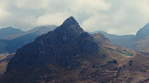 Aerial panorama depicting towering mountain peak nestled in rugged Ecuadorian Video stock 308408053