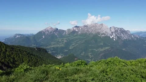 Aerial panorama of the Grigne in Valsassina, Lombardy Italy Stock Footage