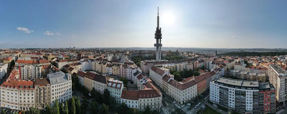 Aerial panorama image from Žižkov, Prague Stock Photos
