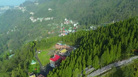 Aerial panorama of monasteries commanding views of Gangtok’s hills. Stock Footage 311370654