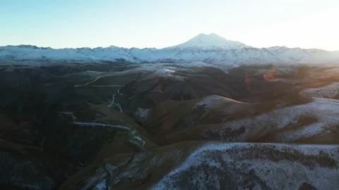 Aerial panorama of Mount Elbrus Stock Footage