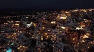 Aerial Panorama Of Oia Town At Night, Santorini Stock Footage